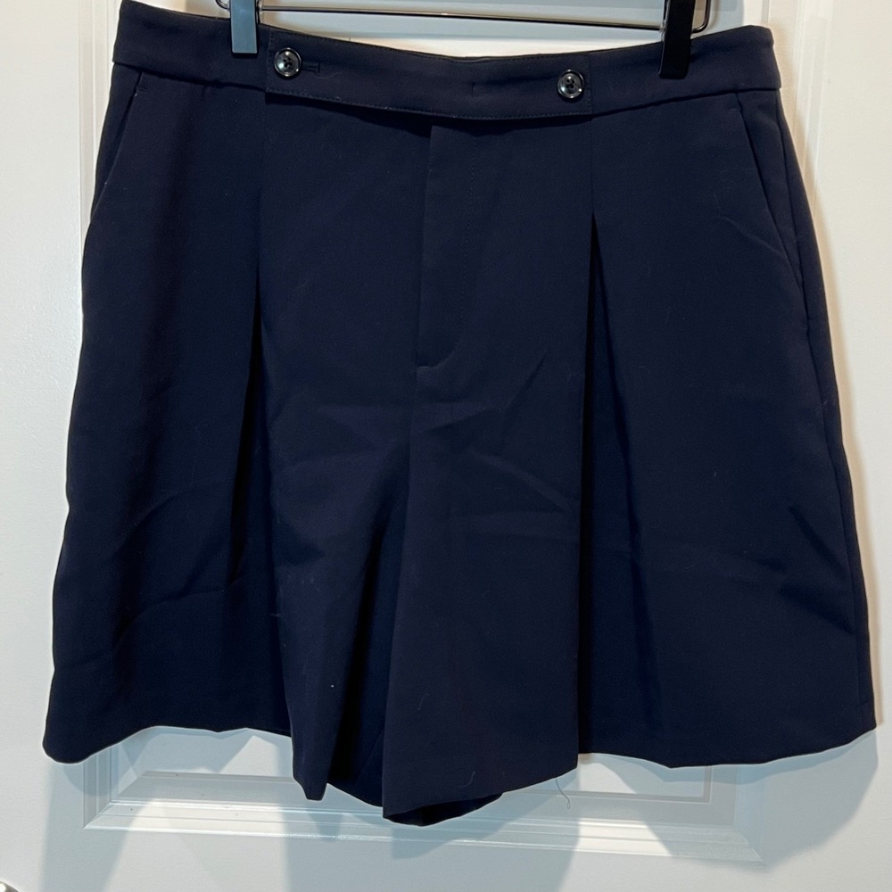 Banana Republic Womens Pleated Shorts Stretch Navy Blue Size 12